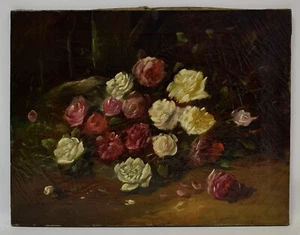 Um. Cuadro antiguo 1850-1900, bodegón con rosas, óleo 65 x 50,5 cm - Imagen 1 de 10
