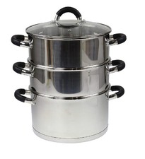 24cm Stainless Steel Steamer With Glass Lid Multi Food Cook Pot Pan Set 3 Tier