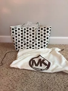 MICHAEL KORS TRAVEL DOT-STUD LEATHER TOP HANDLE TOTE/BAG/PURSE, BLACK/WHITE! - Picture 1 of 12