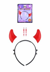 Red Glow Horn Headband - Halloween Ladies Girls Fancy Dress Accessory Costume - Picture 1 of 1