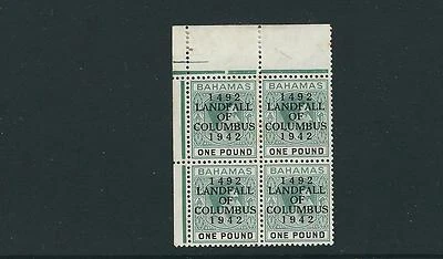 BAHAMAS 1942 KGVI definitive (SG 175 one pound)  VF MNH blk/4 *read desc* - Image 1 of 2