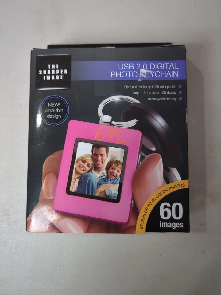 Pink Sharper Image USB 2.0 Digital Photo Keychain 60 Images Charging With Cable  - Image 1 of 3