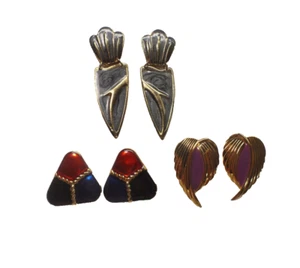 vintage retro 80's multicolor enamel earrings gold tone sets - Picture 1 of 10