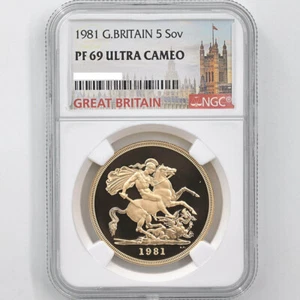 1981 Great Britain Elizabeth II Sovereign 5 Pounds Gold Proof Coin NGC PF 69 UC - Picture 1 of 4