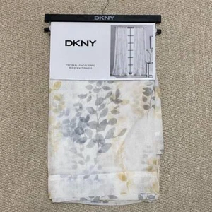 DKNY 50 x 84 Watercolor Petunia Rod Pocket Curtains Flowers Floral Yellow White - Picture 1 of 5