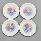BARBIE SIZE DOLLHOUSE DISHES WHITE FLORAL PLATES SET OF 4 FASHION DOLL DISHES