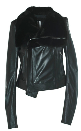 Giacca da motociclista classica Rick Owens nera in pelle di agnello e pelliccia RP20F2708 LLPLU IT38