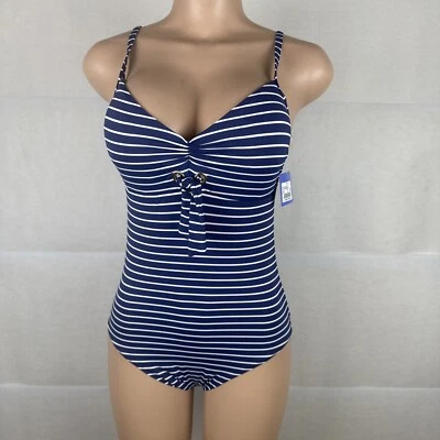 Nuevo con etiquetas Traje de baño para mujer Beach by Melissa Odabash de una pieza halter rayas azul marino Foto 1 de 4