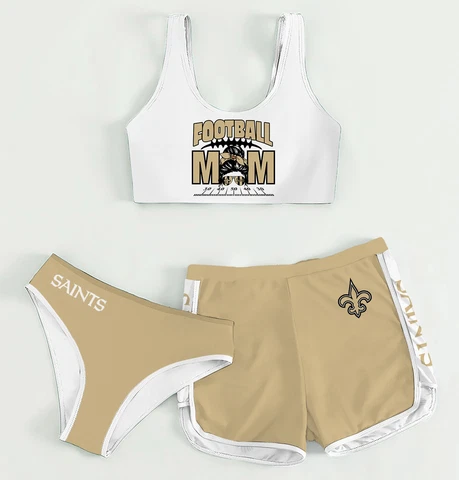 New Orleans Saints Women's Athletic Bikini 3PCS Crop Top With Shorts Swimwear Cover