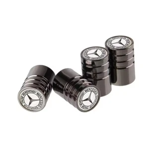 Lot 4 Bouchon De Valve Gris Anthracite Logo Mercedes - Picture 1 of 1