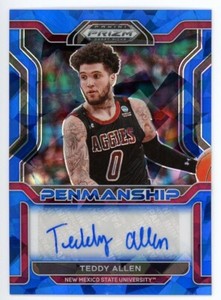 Teddy Allen 2022 Prizm Draft Picks Blue Cracked Ice Penmanship Autograph 73/75