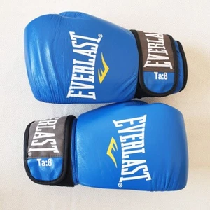 Everlast Muay Thai Boxing Training Gloves 8 oz leather Blue hook and loop - Imagen 1 de 7