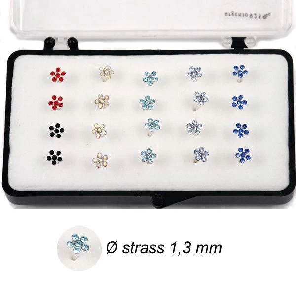 1 Orecchini Piercing Naso Nasini Fiore Argento 925 cristallo colorato 4 mm - Immagine 1 di 1