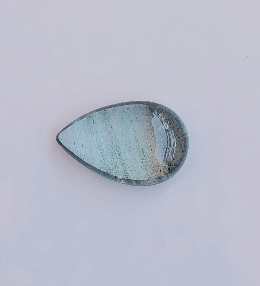 48.65carat Natural Moss Aquamarine Pear Cabochon 21.00x32.60mm Blue Color - Image 1 of 4