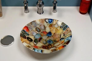 Fregadero de ágata personalizado de 15" hecho a mano con múltiples piedras preciosas para decoración del hogar - Imagen 1 de 7