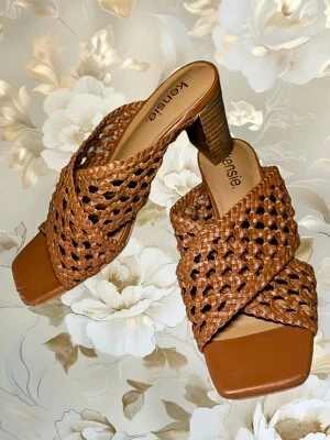KENSIE Caramel Brown Tan BRAIDED Sandals 3" Heels Open Toe Women's Size 8 - Image 1 of 4