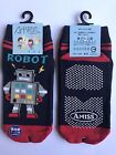 Socks Robot Boy AntiSkid Blue Gray Brown Green Yellow Shoe Size 8-10 NEW
