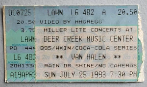 VAN HALEN Konzert TICKET STUB ~ 25. Juli 1993 Deer Creek Center ~ Noblesville IN - Bild 1 von 2
