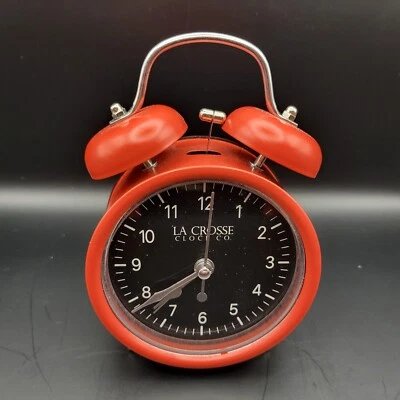 La Crosse Clock Co. ⏰Twin Bell Alarm Clock⏰ Red - Analog - Tested Works - Retro - Image 1 of 4