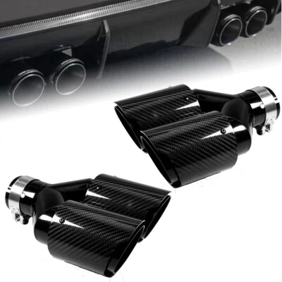 2X Left + Right Real Carbon Fiber Car Dual Exhaust Tip End Pipes ID:2.5" OD:3.5" - Image 1 of 4