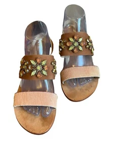 Anthropologie Flat Sandal Sling Back Rhinestone Brown Size 8.5 - Picture 1 of 8