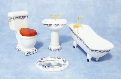 Dolls House Miniature 4 Piece Ceramic Bathroom Set 1:12 Scale DF1430 tumdee - Image 1 of 4