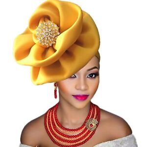 Nigerian gele headtie with ornament already made auto gele turban cap 