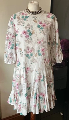 Laura Ashley,floral,pleated hemline,100% cotton tunic boho mini dress size 14 - Image 1 of 4