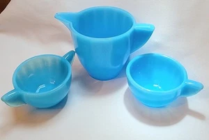 Akro Agate Turquoise Small Interior Band Toy 3 Pc Tea Set Teapot XLid Sugar Cup - Picture 1 of 3