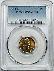 1941 S Small Cents Lincoln Wheat Penny PCGS MS-66+ Plus RD Red - Picture 1 of 2