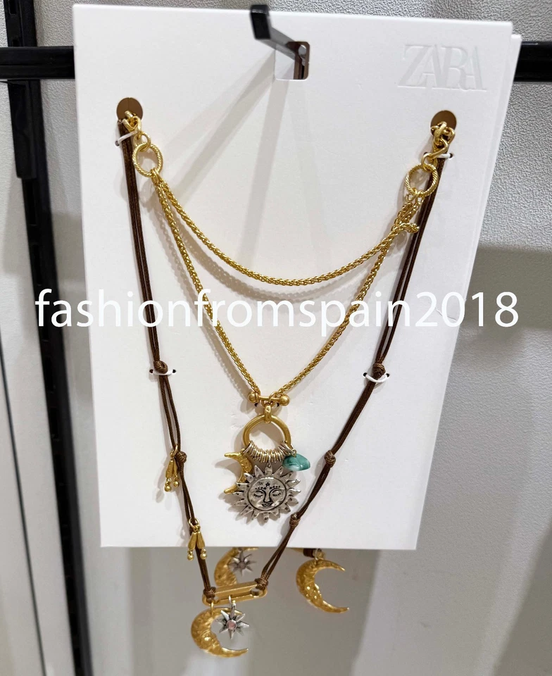 ZARA NEW WOMAN SUN & MOON CHARM NECKLACE 2-PACK GOLDEN 4736/207/303 - Image 1 of 1