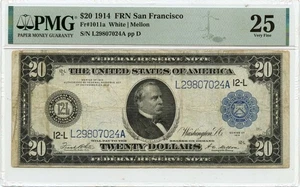 1914 $20 Federal Reserve Note San Francisco FR#1011a PMG VF25 - Picture 1 of 2