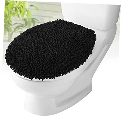 Крышка унитаза — плюшевые овальные чехлы на сиденья унитаза из микрофибры для ванной, черные - Изображение 1 из 4