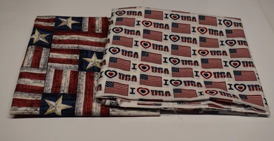 2 piece fabric lot USA 4th of JULY flag PATRIOTIC AMERICA rustic - Image 1 of 3