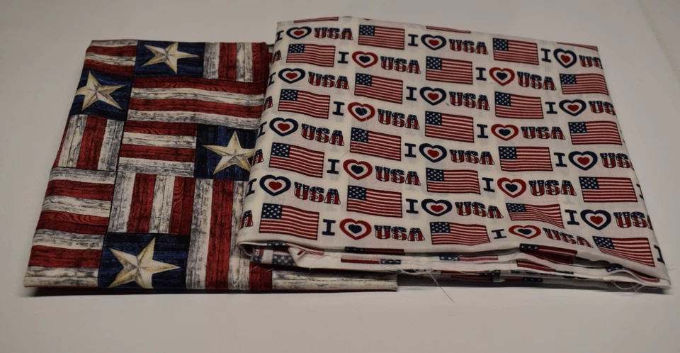 2 piece fabric lot USA 4th of JULY flag PATRIOTIC AMERICA rustic - Image 1 of 3