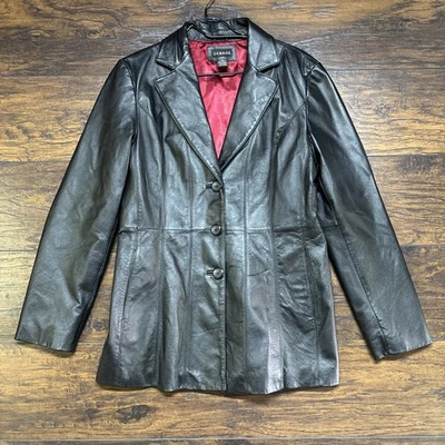 Женская кожаная куртка GEORGE — на пуговицах, с воротником — размер средний 8/10 - Изображение 1 из 4