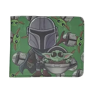 Star Wars Mandalorian and Baby Yoda/Grogu Green Men's Bifold Wallet - Picture 1 of 3