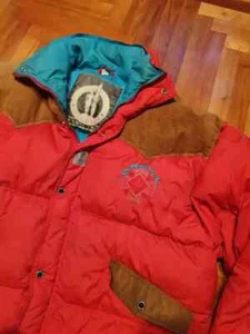 O'neill Vtg leather Padded shoulders down puff jacket, L/XL - Picture 1 of 20