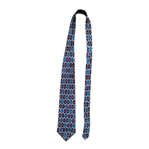 Vintage Oscar De La Renta Couture Blue Maroon Gold Diamond Geometric Neck Tie - Picture 1 of 5