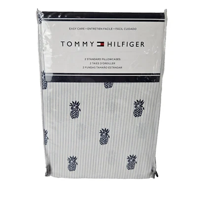 Tommy Hilfiger Juego de 2 fundas de almohada estándar ropa de cama a rayas de piña 20x30 Foto 1 de 4