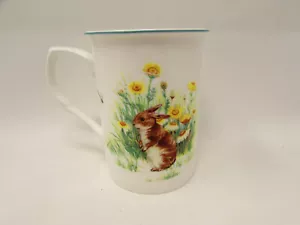 Bunny by Gracie Bone China Stechcol, Rabbit Scene, Green Trim Mug B340 - Picture 1 of 3