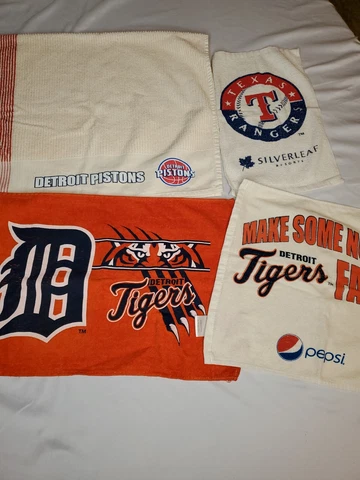 Detroit Pistons & Tigers Fan Towels Plus Texas Rangers Lot 0f 4 Minor Wear Cover