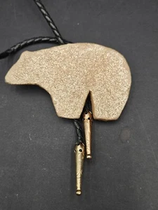 Native American Bear Bolo Tie By Pojaque Santa Clara Pueblo - Picture 1 of 5