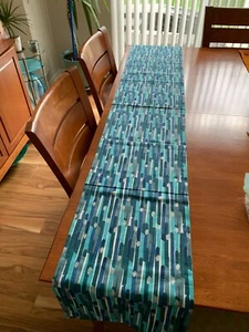 Crate & Barrel Candles Table Runner Hanukkah Aqua Blue 14"x90" Discontinued - Picture 1 of 7