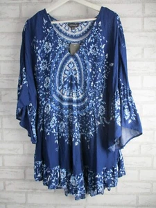 Autograph womens tunic top blouse blue print 16 new boho v-neck - Picture 1 of 9