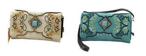 Türkisblau Concho Messenger Bag Geflochten Damen Handgelenktasche Geldbörse Portemonnaie Kombination - Bild 1 von 5