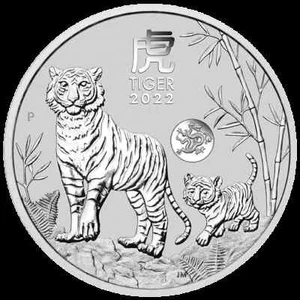 Moneda bullion de plata .9999 Año del Tigre con Dragon Privy 2022 1 oz - Imagen 1 de 3