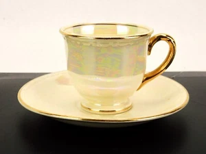 Homer Laughlin Cup and Saucer, Georgian Eggshell, Iridescent w/Gold Trim, H47N5 - Picture 1 of 11