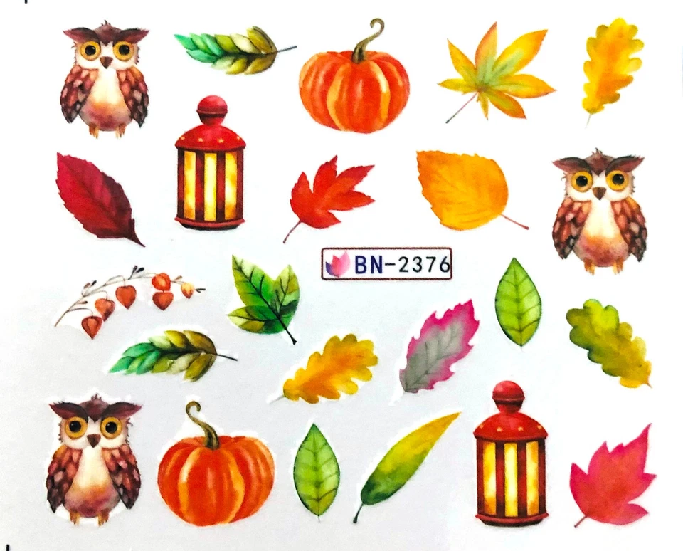 MARKENLOS HERBST Nagel Sticker Nail Art Wasser Transfer Blätter Eule Blatt BN-2376-1497