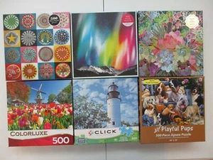Box Lot of Six 500 Piece Puzzles - Various Mfgrs, Various Themes - Picture 1 of 18